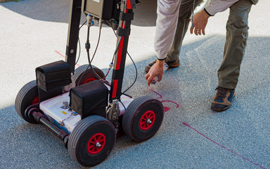 The GPR is a noninvasive method used in geophysics. It is based on the analysis of electromagnetic waves transmitted into the ground reflections. - obrazy, fototapety, plakaty