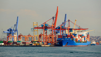 Cargo sea port. Sea cargo cranes. Sea. Container ship.