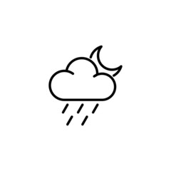 rainy cloud with moon line icon on white background