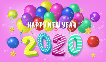 Happy new year 2020.Colorful Design 3D background for greetings card,banner,web, flyers, invitation.vector illustration