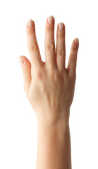 Obraz premium Woman Hands gestures on over white background. Isolated.