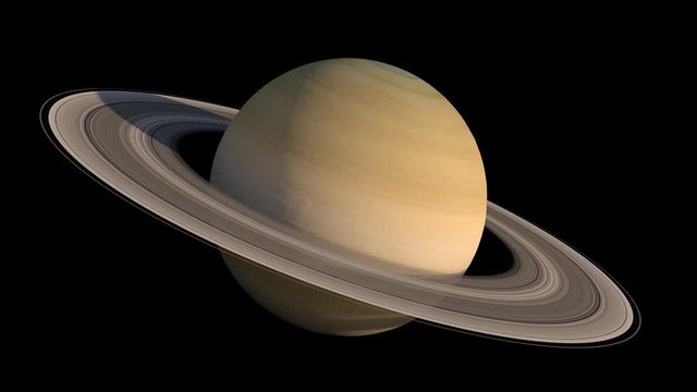 Planet Saturn detailed close-up with the rings in slow motion for space exploration backgrounds. 