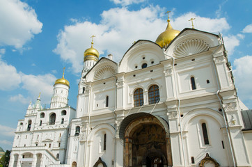 Front view of the Cathedral of the Archangel. Behind the Bell Tower of Ivan the Great (Moscow Kremlim)