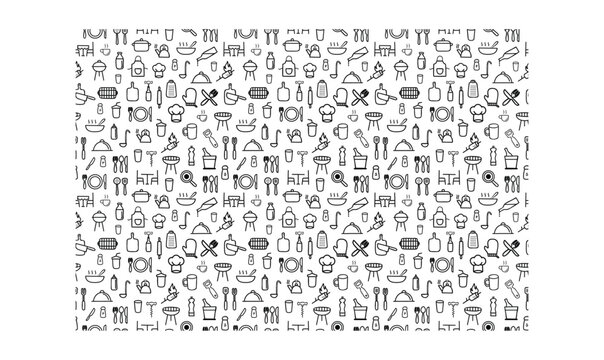 kitchen set vector seamless pattern for background. Restaurant and Kitchen Icons
