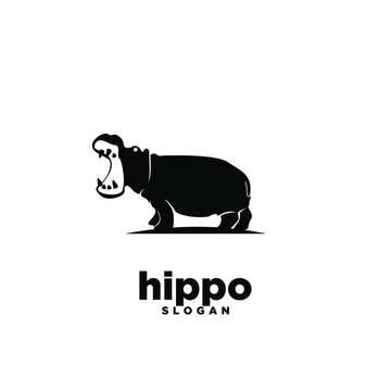 Hippo Open Mouth Logo Icon Design Vector Illustration