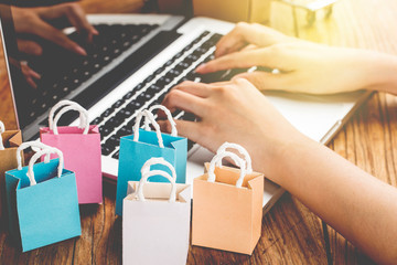 shopping online at home concept.online shopping is a form of electronic commerce that allows consumers to directly buy goods from a seller over internet