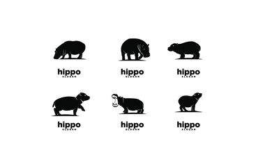 set of hippo logo icon design vector illustration