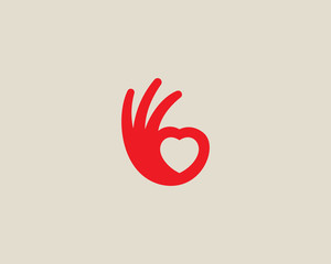 Ok hand logo design modern minimal style illustration. Heart love vector icon symbol logo