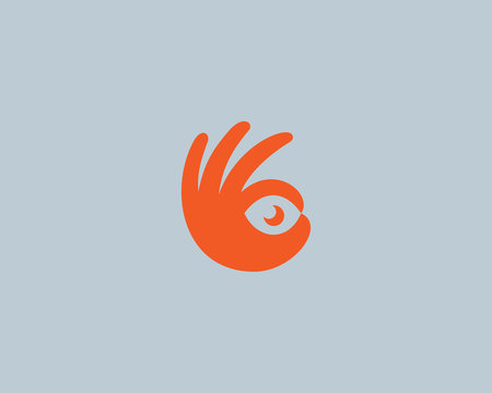 Ok hand logo design modern minimal style illustration. Eye camera photo vector icon symbol logo