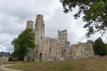 view of the ruins if the historic Jumieges Abbey in Normandy