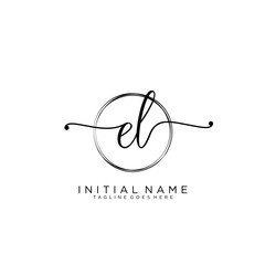 EL Initial handwriting logo with circle template vector. - obrazy, fototapety, plakaty