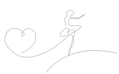 Valentines day background heart and ballet dancer, vector illustration