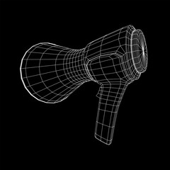 Megaphone or bullhorn for amplifying voice for protests rallies or public speaking. Wireframe low poly mesh vector illustration