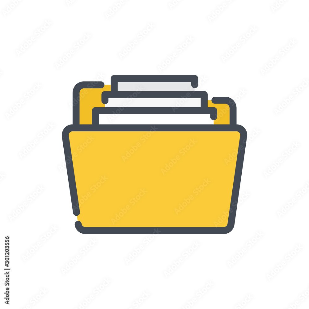 Fototapete Folder with files color line icon. Open folder with documents vector outline colorful sign.