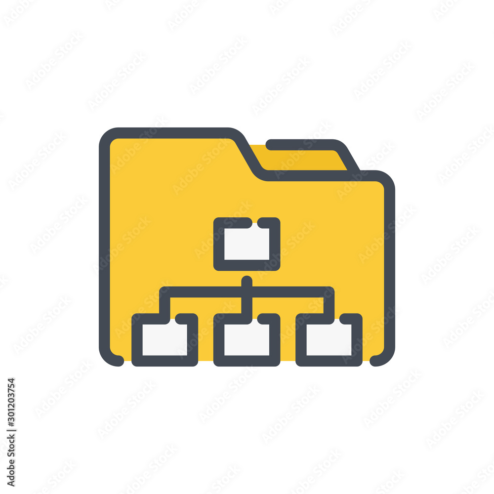 Poster folder with tree structure color line icon. folder explorer vector outline colorful sign.
