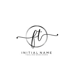 FT Initial handwriting logo with circle template vector.