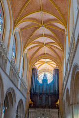 interior view of the Cathedral of Saint Corentin, Quimper in Brittany with a view of the organ