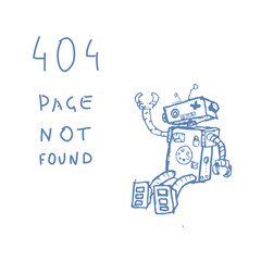 Hand drawn Brocken Robot Isolated on White background. 404 error page. Vector