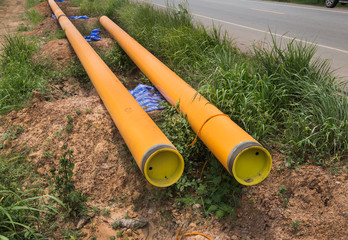 Yellow pipe for transfer water and gas from the city to country.