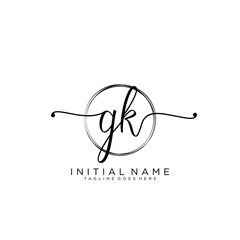 GK Initial handwriting logo with circle template vector.