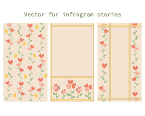 A vector stock illustration with heart and flowers in 9x16 format for Valentine's Day or a wedding for instagram stories, a set for instagram