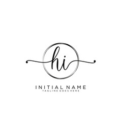 HI Initial handwriting logo with circle template vector.