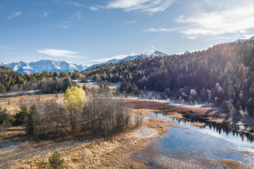 Fototapeta na wymiar Pian di Gembro - Aprica. Natural reserve in Valtellina, autumn landscape.
