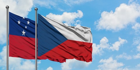 Samoa and Czech Republic flag waving in the wind against white cloudy blue sky together. Diplomacy concept, international relations.