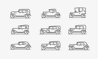 Retro cars icon set. Transport, transportation vector illustration