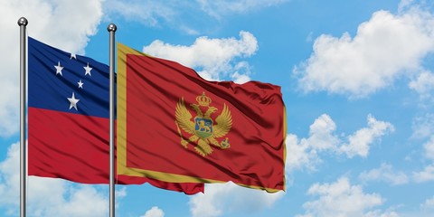 Samoa and Montenegro flag waving in the wind against white cloudy blue sky together. Diplomacy concept, international relations.