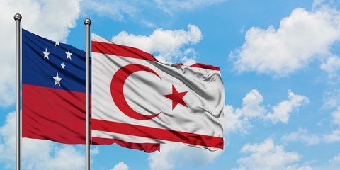Samoa and Northern Cyprus flag waving in the wind against white cloudy blue sky together. Diplomacy concept, international relations.