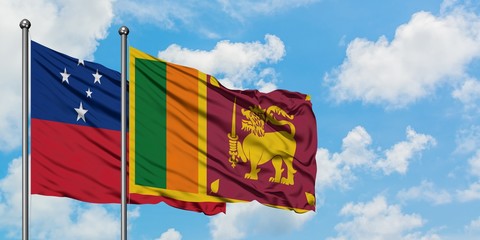 Samoa and Sri Lanka flag waving in the wind against white cloudy blue sky together. Diplomacy concept, international relations.