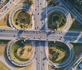 Aerial landscape of busy highway junction road, Transport concept