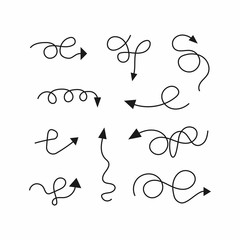 Set of curved arrows drawn by hand. Vector illustration.