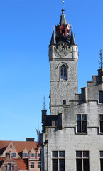 Fototapeta na wymiar View of the Dendermonde Medieval Belfry, situated on the Market Square (Grote Markt) of Dendermonde, East Flanders, Belgium.