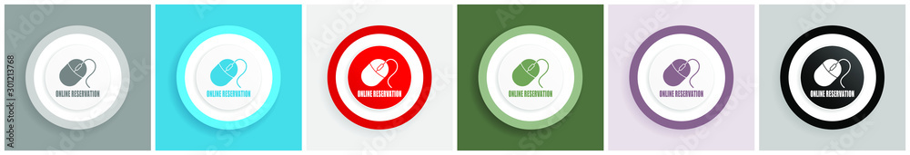 Aufkleber Online reservation icon set, colorful flat design vector illustrations in 6 options for web design and mobile applications