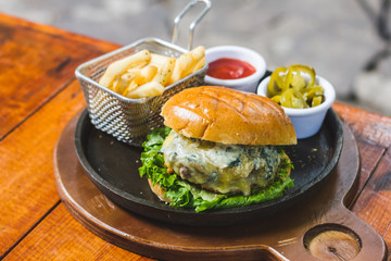 hamburger with fries restaurant