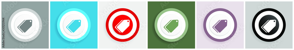 Fototapete label ticket icon set, colorful flat design vector illustrations in 6 options for web design and mob