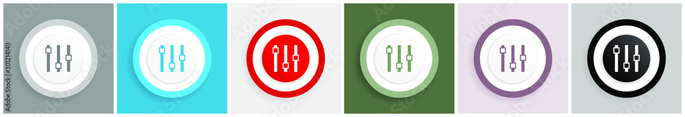 Fototapete slider icon set, colorful flat design vector illustrations in 6 options for web design and mobile ap