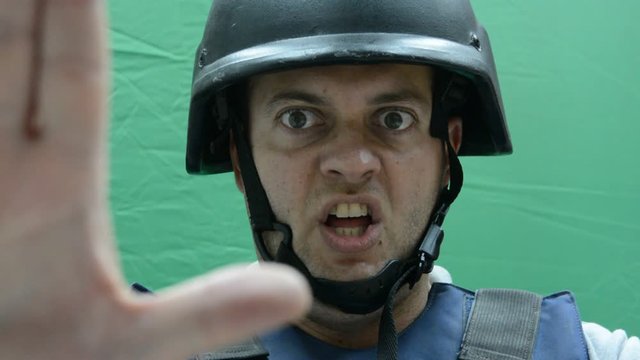Male Security Guard with bulletproof halmet On chromakey background