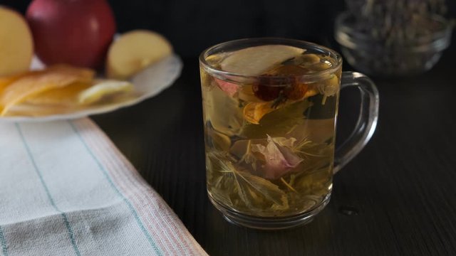 phyto or herbal tea with rose hip, chamomile, mint and other medicinal herbs