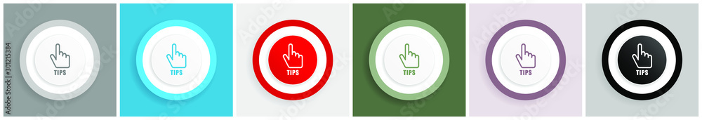 Aufkleber Tips icon set, colorful flat design vector illustrations in 6 options for web design and mobile applications