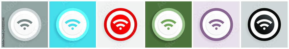 Fototapete wireless icon set, colorful flat design vector illustrations in 6 options for web design and mobile 