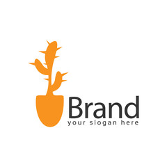 Shovel Cactus logo, flat design. Vector Illustration on white background	