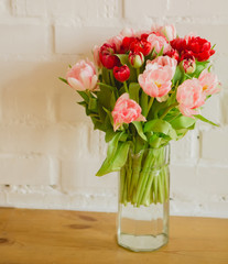 bouquet of tulips on white background for advertising