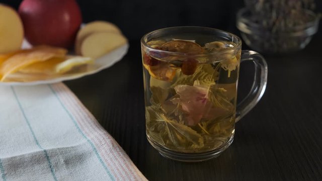 phyto or herbal tea with rose hip, chamomile, mint and other medicinal herbs