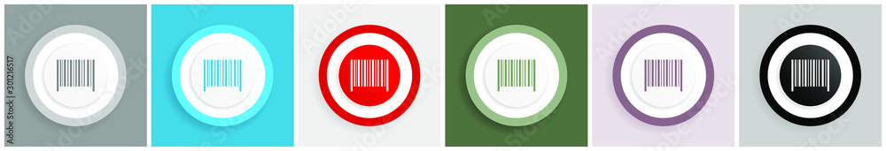 Leinwandbilder barcode icon set, colorful flat design vector illustrations in 6 options for web design and mobile a