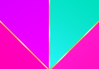 Abstract vivid background. Colorful triangles with gold luxury frame. Pink, purple and turquoise shapes.