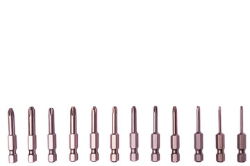 Phillips screwdriver bit set isolated on white background