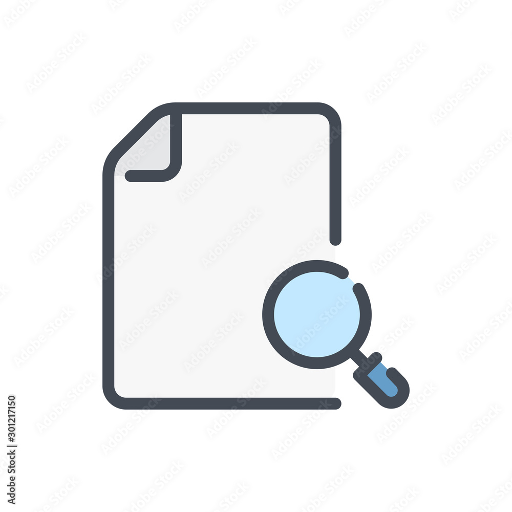 Poster search file color line icon. document with magnifier vector outline colorful sign.